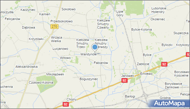 mapa Kiełczew Górny, Kiełczew Górny na mapie Targeo